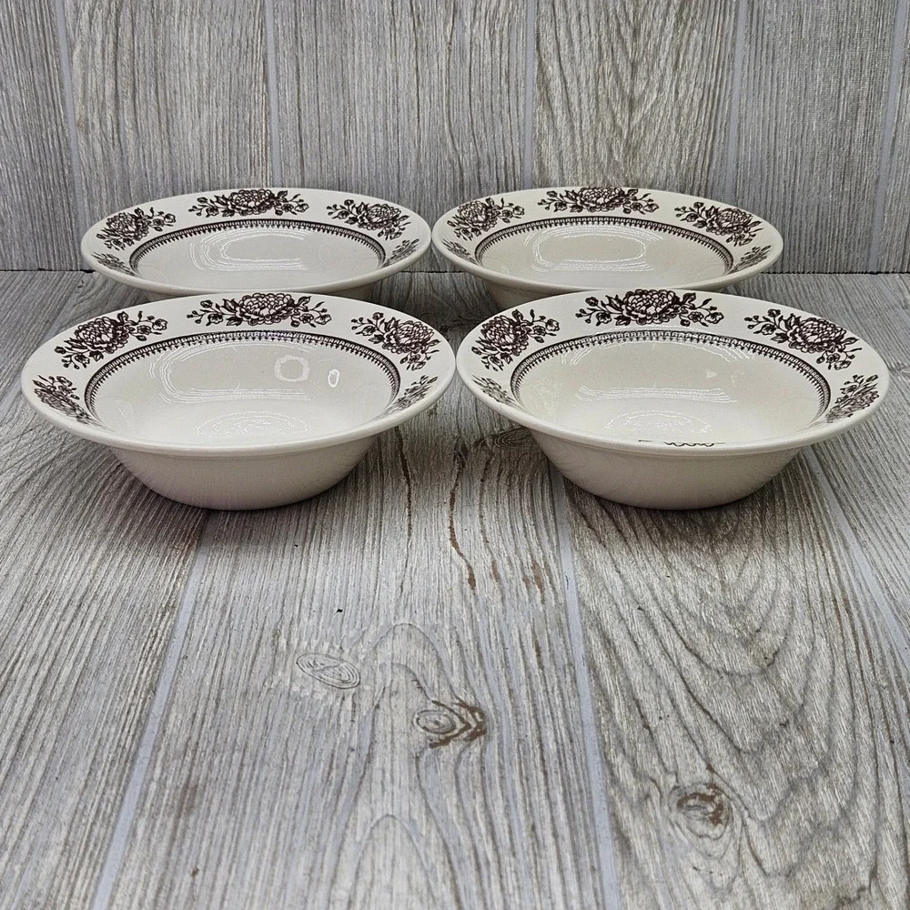 Royal China Sussex Cavalier Ironstone Brown Soup Cereal Bowls USA Set of 4
